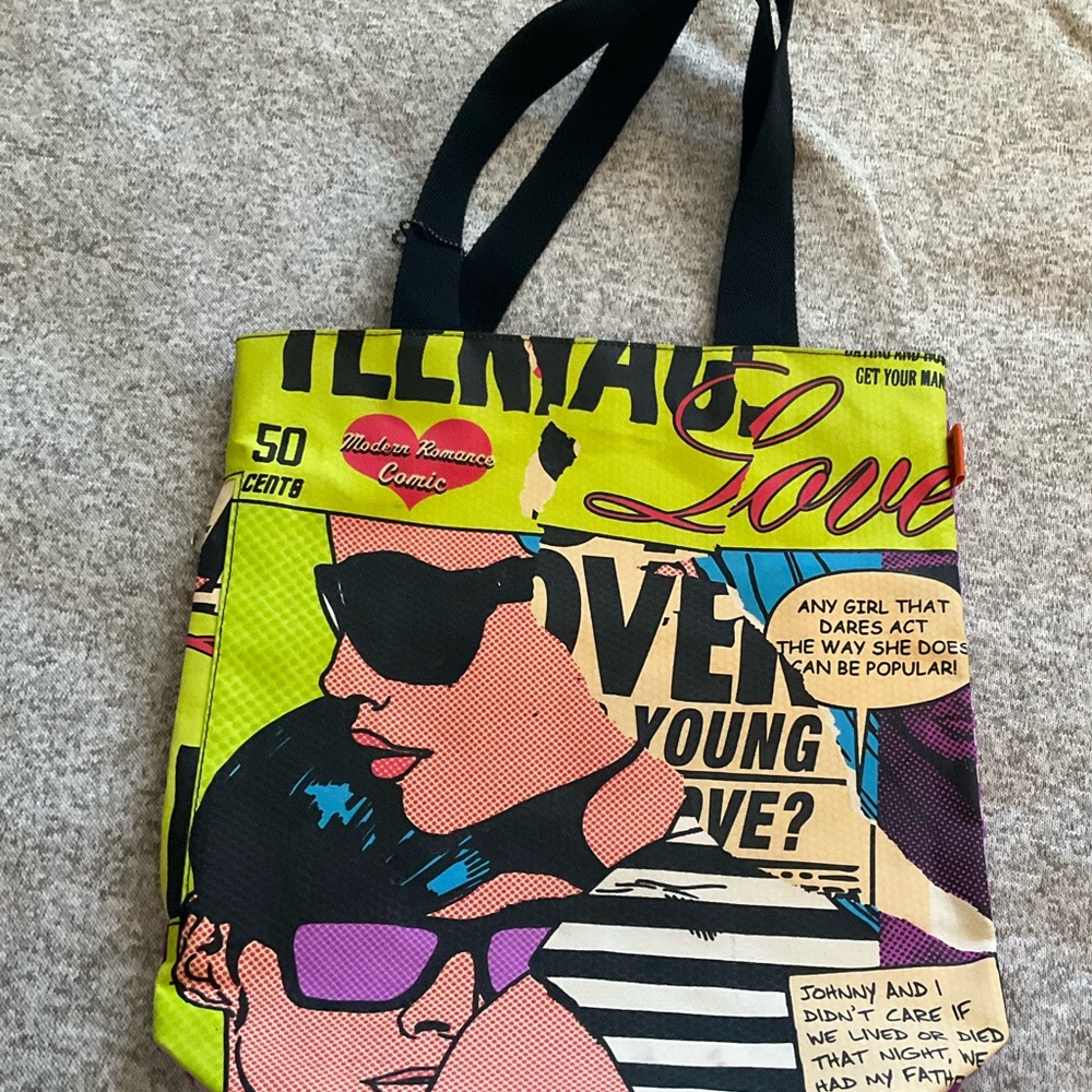 III Parcel Label Pop Art Graphic Tote Bag 13” comic strip shoulder bag Retro Dot